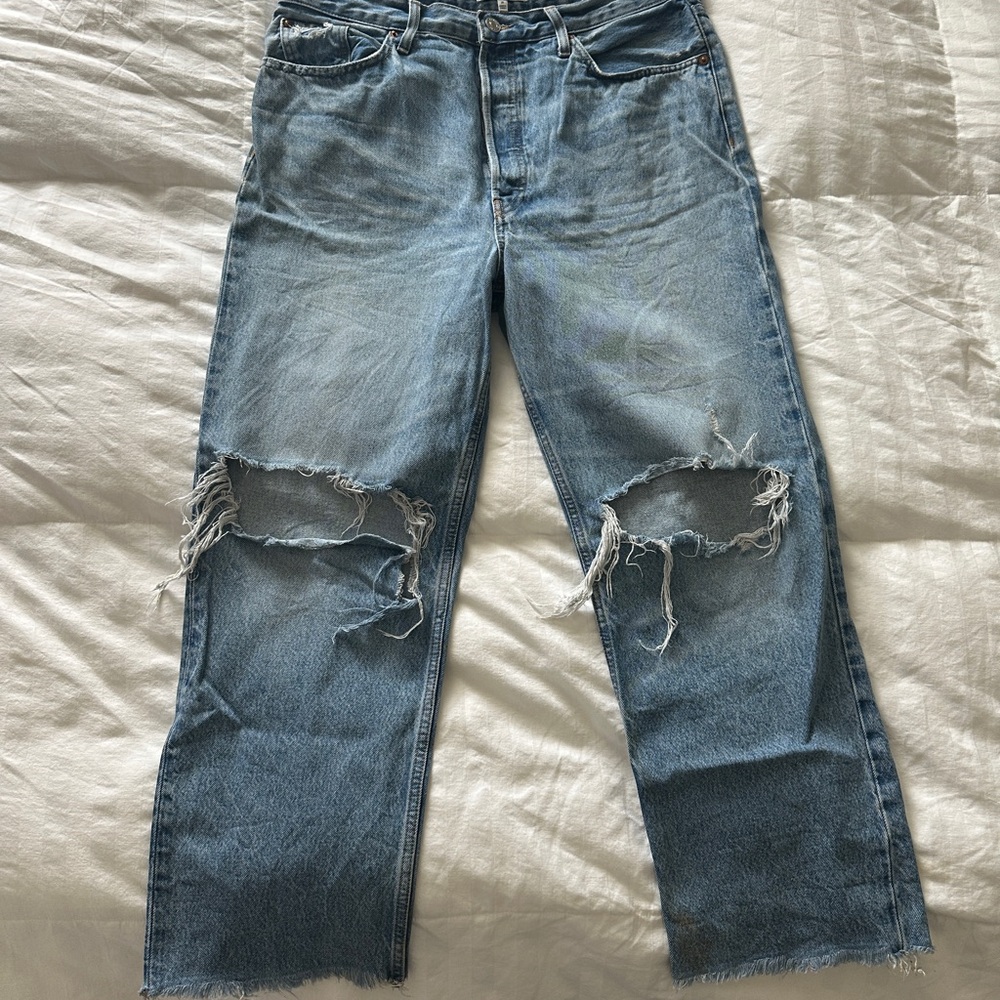 Re/done Women's Straight Leg Jeans - Distressed Blue